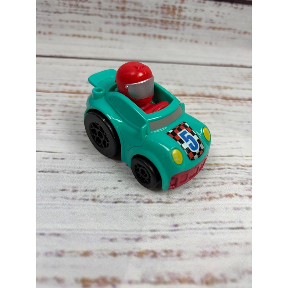 Fisher-Price Little People Wheelies Teal Race Car #5 Driver GMJ12 2019 Mattel